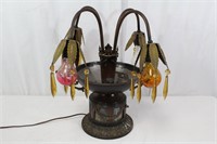 1920s Art Nouveau Metal/Amber Glass Epergne Lamp