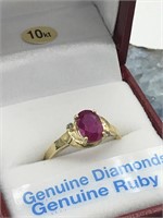 10 Kt. Yellow Gold Ruby & Diamond Ring SZ. 7