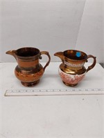 2  vintage  copper luster pitchers