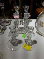 3 PAIRS OF CRYSTAL-GLASS CANDLE STICKS