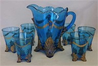 Blue Pattern Glass water set