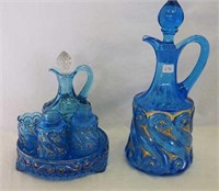 Blue Pattern Glass S-Repeat condiment set, and
