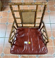Gorgeous Vtg Bamboo Wood Cane Leather Seated Chair