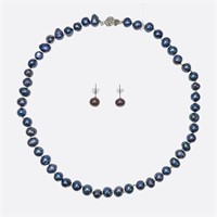 8-9mm 16" sterling silver black freshwater pearl