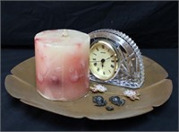 Copper Plate, Candle, Crystal Clock, & More