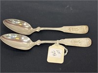 Two coin silver table spoons by Thomas Holiday &