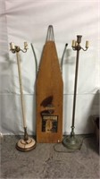 2 antique lamps & ironing board