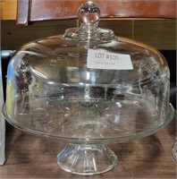 CLEAR GLASS PEDESTAL CAKE STAND WITH DOME