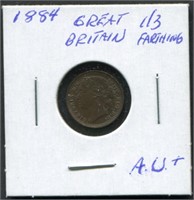 Great Britain 1884 1/3 Farthing AU Coin