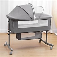 Bassinet Bedside Crib for Baby, 3 in 1 in grey
