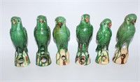 6 Antique Painted Parrot Incense Holders