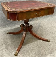 Vintage Leather Top Pedestal Table