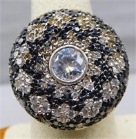 Sterling Silver ring with black and white CZ