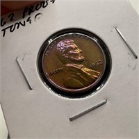 1962 PROOF LINCOLN MEMORIAL CENT RAINBOW TONED