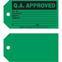 Brady Q.A. APPROVED Production Tag Black on Green