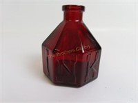 Red Glass Ink Bottle, Marked Wheaton NJ - 3" T
