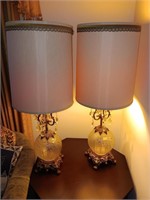 Pair mid century lamps w/ wonderful shades 39"