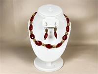 Earrings & Beaded Necklace 18"