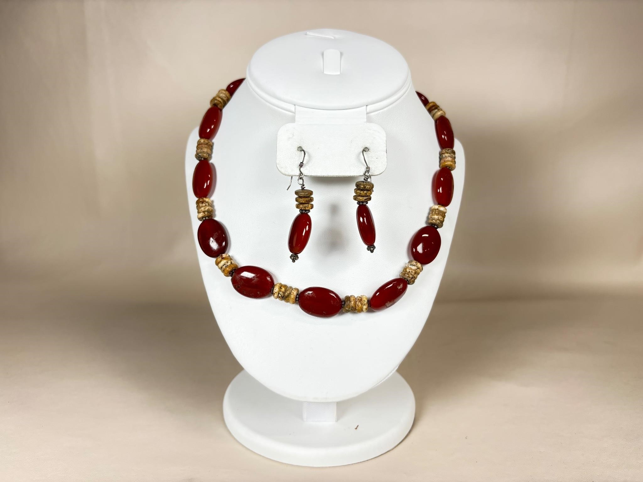 Earrings & Beaded Necklace 18"