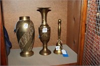 Three Brass Pcs, Hand Bell & Two Vases