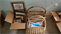 BASKET, MAGAZINE RACK & VARIOUS FRAMES