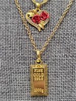 Goldtone Ingot + Rose Necklaces