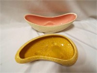 Mustard & White Brush Pottery Kidney Shaped Bowl