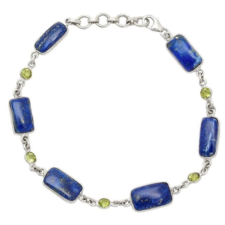 Sterling Silver Lapis Lazuli and Peridot Bracelet