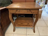 VTG Oak End Table Two Tier Bow Legs