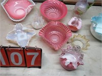PINK GLASSWARE- BOWLS, VASES, CANDY DISHES