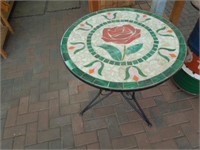 Wrought iron table with tile & marble flowers
