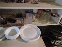 Dishes, canisters, misc on bottom shelf