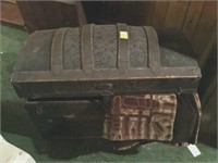 Antique dome top trunk and lap blankets