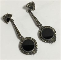 Sterling, Black Onyx & Marcasite Earrings