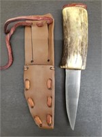 8" Belt Knife w/ Antler Handle & Sheath.