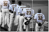 TUMOVO 3 Panel 42 Wx28 H Black White Baseball Art