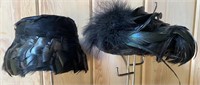 Pair Of Ladies Black Feather Hats With Stands