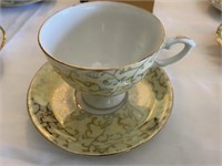 Green & Gold Pattern  Tea Cup & Saucer