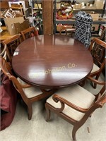 WOOD TABLE W/ 6 CHAIRS, COVER & LEAVES