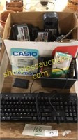 Keyboard, battery chargers, box of misc