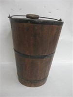 Vtg Wood Staves & Iron Bucket w/ Handle - 16" Tall