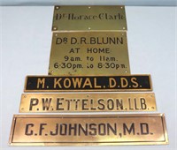 (4) Brass, (1) Masonite Doctor's Office Signs
