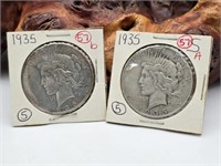 Two 1935  Peace Silver Dollars S & P
