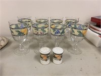 Set of 8 Vintage Fruit Theme Stemmed Glasses