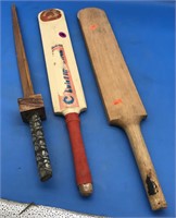 Pair of Vintage Cricket Paddles & Toy Wooden Sword