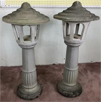 Pair of Large Outdoor Cement Candle/Lamp Holders