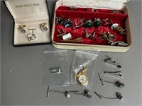 Collection of Cuff Links, Tie Pins, Pocket Watch