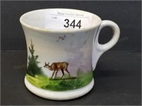 Early Hand Painted Deer Heavy Ironstone Mug