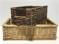 Two weaved home organizer baskets