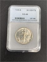 1945 S Walking Liberty silver half dollar MS66 by